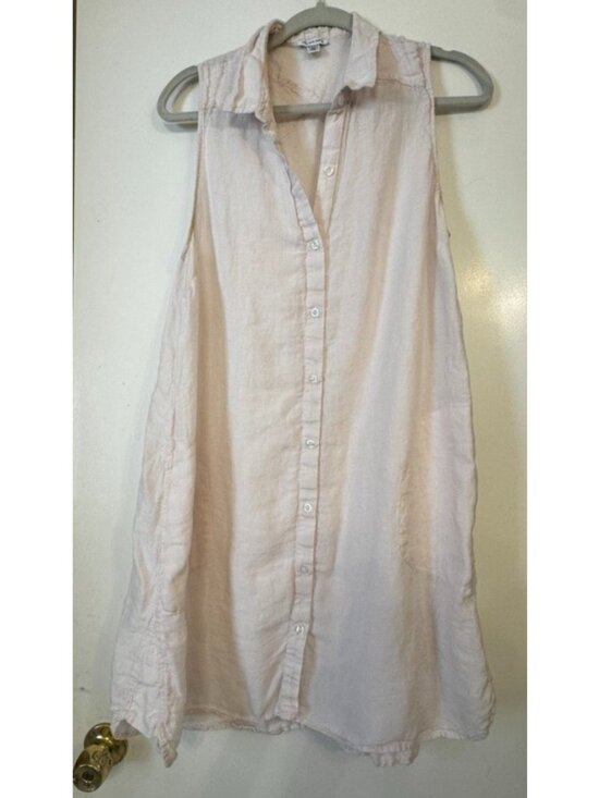 Saks Fifth Avenue Dresses & Skirts - Saks Fifth Avenue Pale Pink 100% Linen Sleeveless Shirt Dress Large Pockets